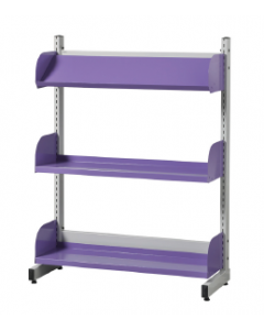 Rayonnage structure métallique bleu clair - avec tablettes droites et tablettes présentoir blanc lune Ht 160 cm