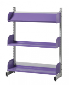 Rayonnage structure métallique bleu clair - avec tablettes droites et tablettes présentoir blanc lune Ht 180 cm